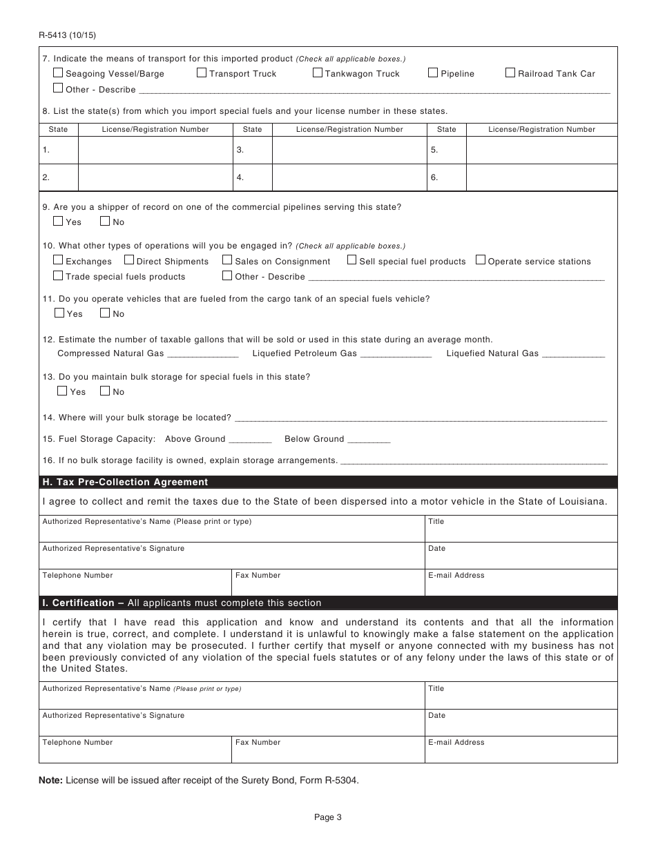Form R-5413 Special Fuel Excise Tax License Application - Louisiana, Page 3
