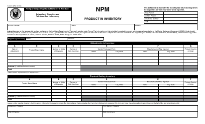 Document preview: Form R-5613 NPM Nonparticipating Manufacturer's Product - Schedule of Cigarettes and Roll-Your-Own in Inventory - Louisiana