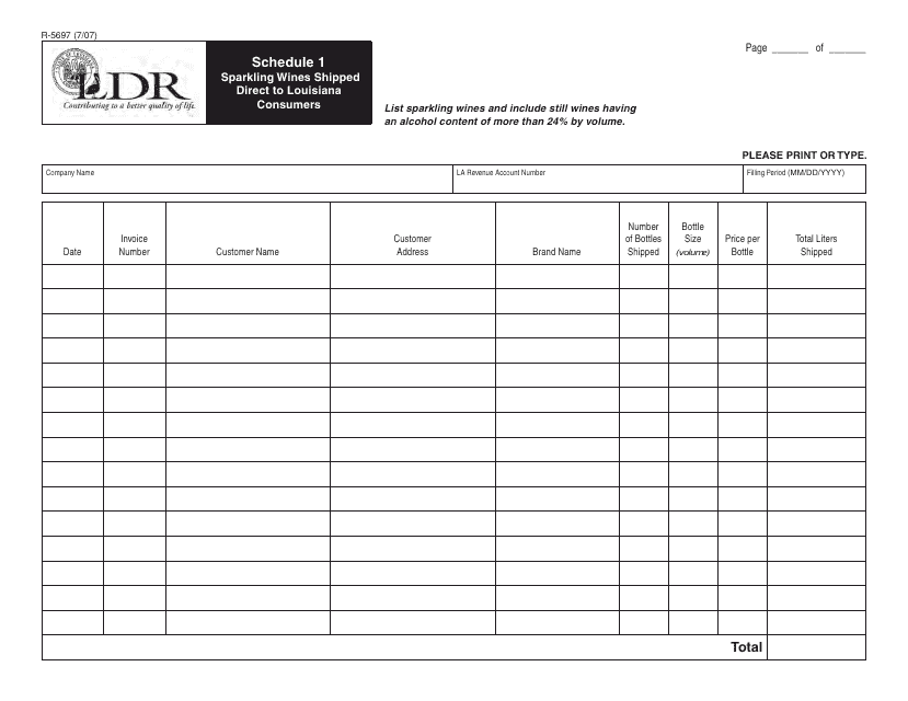 Form R-5697 Schedule 1 Sparkling Wines Shipped Direct to Louisiana Consumers - Louisiana