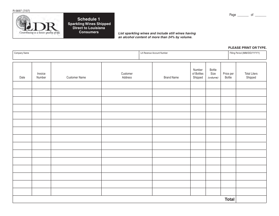 Form R-5697 Schedule 1 Sparkling Wines Shipped Direct to Louisiana Consumers - Louisiana, Page 1