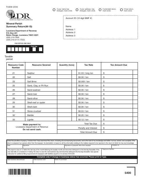 Form R-9000 Mineral-Parish Summary Return(M-1s) - Louisiana