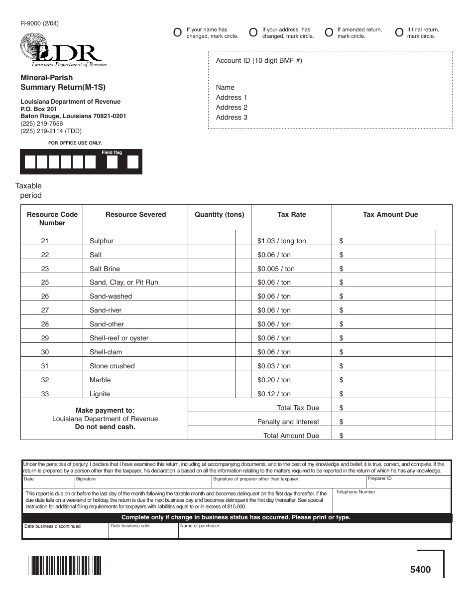 Form R-9000 Mineral-Parish Summary Return(M-1s) - Louisiana, Page 1