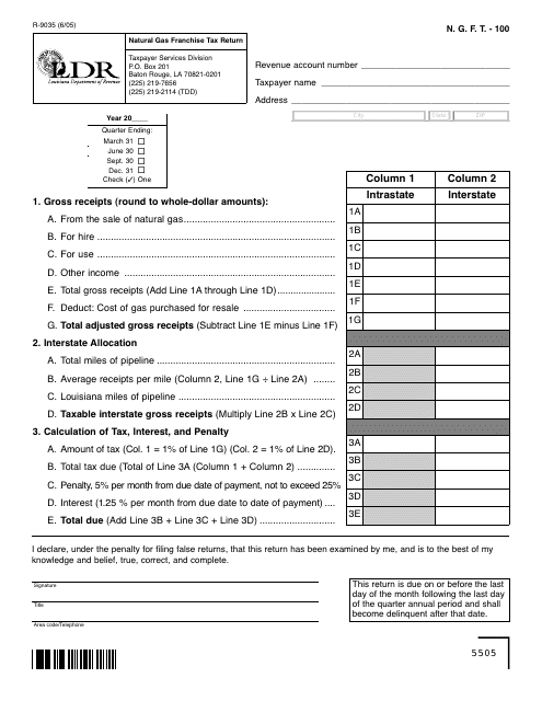 Form R-9035 (N.G.F.T.-100)  Printable Pdf