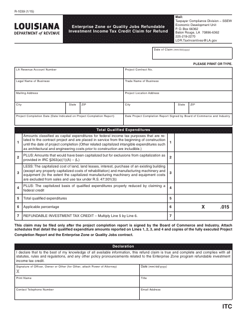 Form R-1039  Printable Pdf