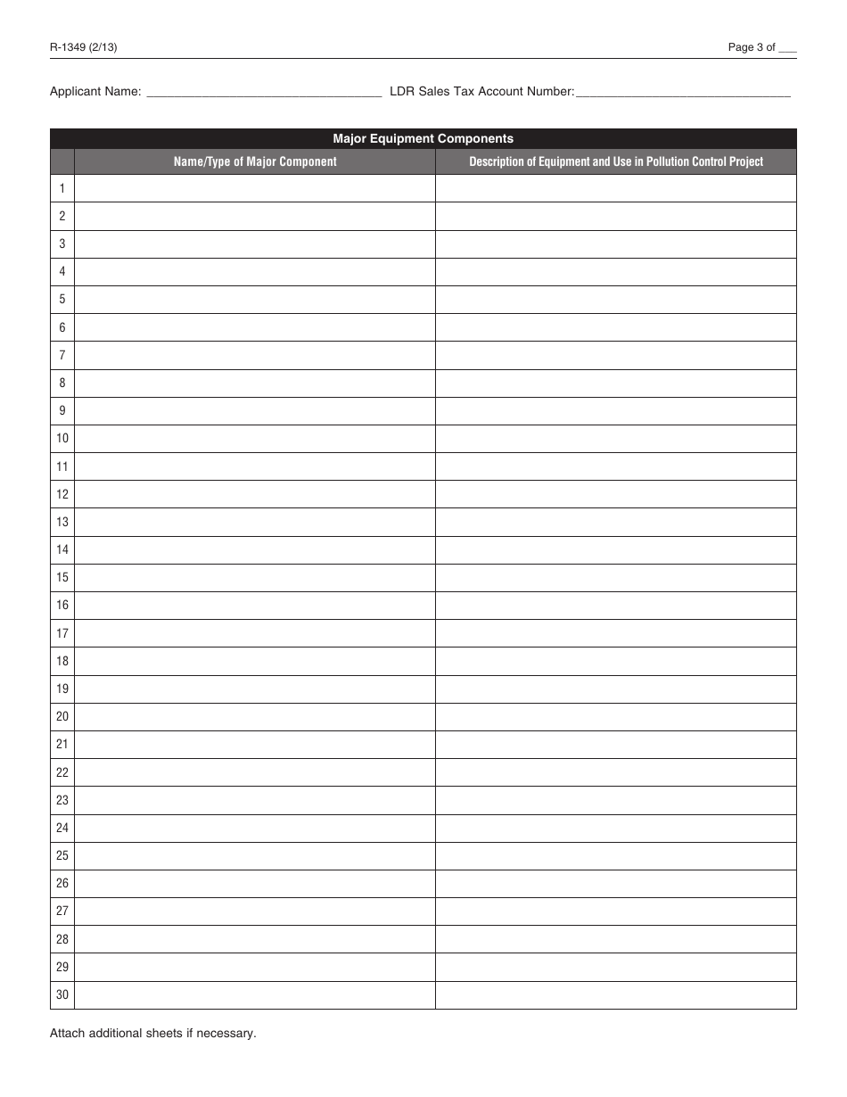 Form R-1349 Pollution Control Equipment Sales / Use Tax Exemption / Refund Application - Louisiana, Page 3