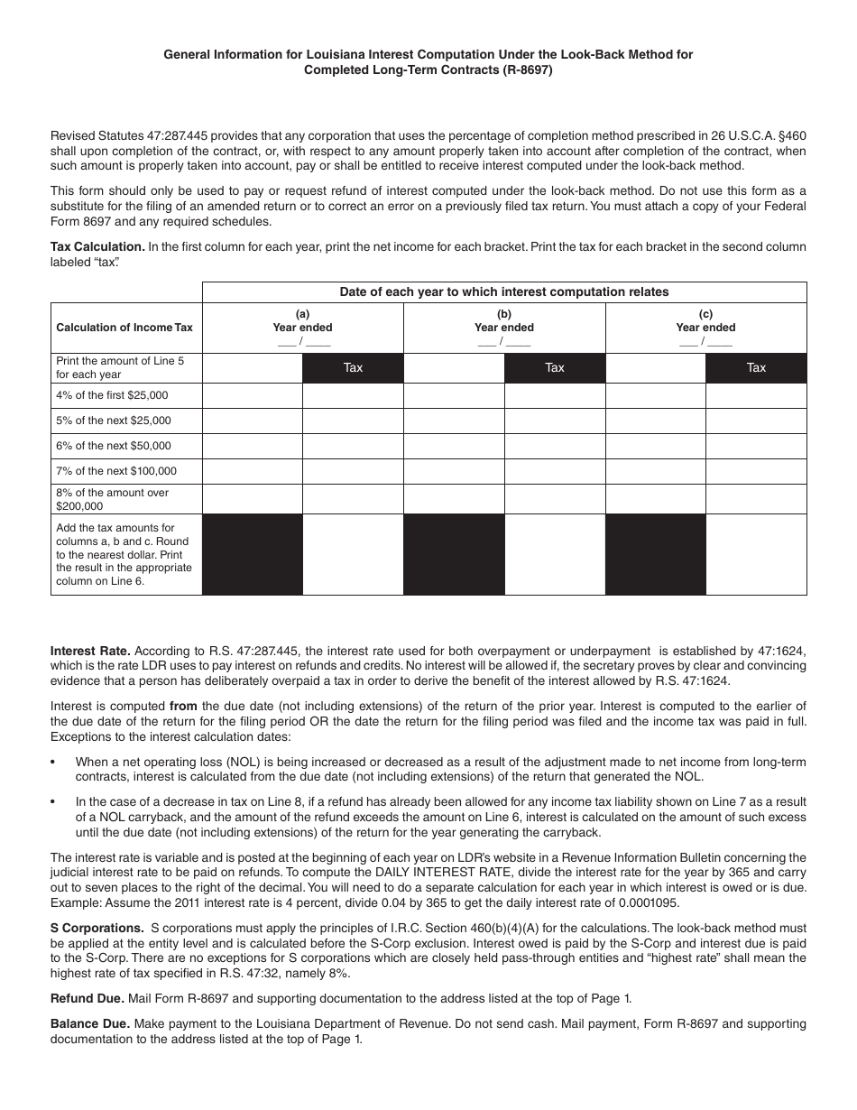 Form R-8697 Louisiana Interest Computation Under the Look-Back Method for Completed Long-Term Contracts - Louisiana, Page 2