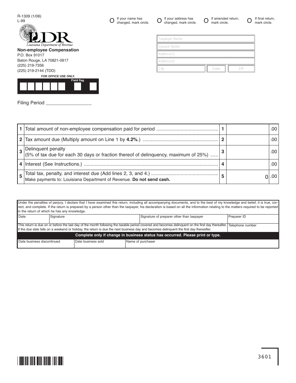 Form R-1309 (L-99) Non-employee Compensation - Louisiana, Page 1