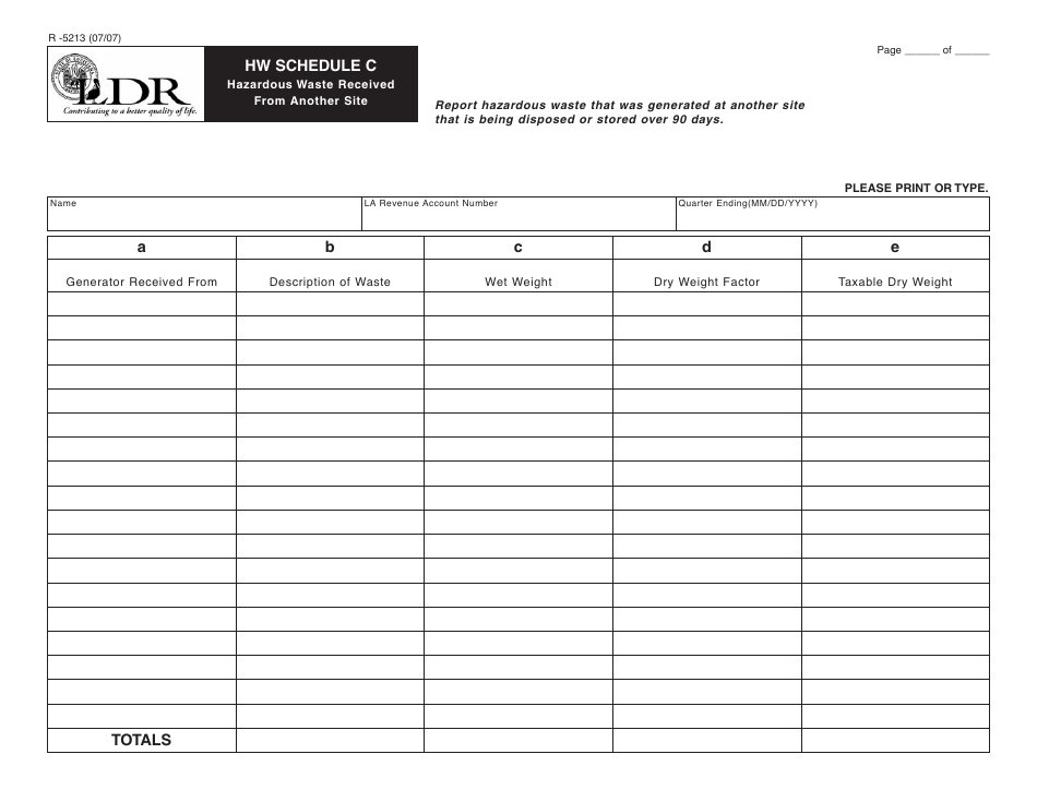 Form R-5213 Schedule C Hazardous Waste Received From Another Site - Louisiana, Page 1