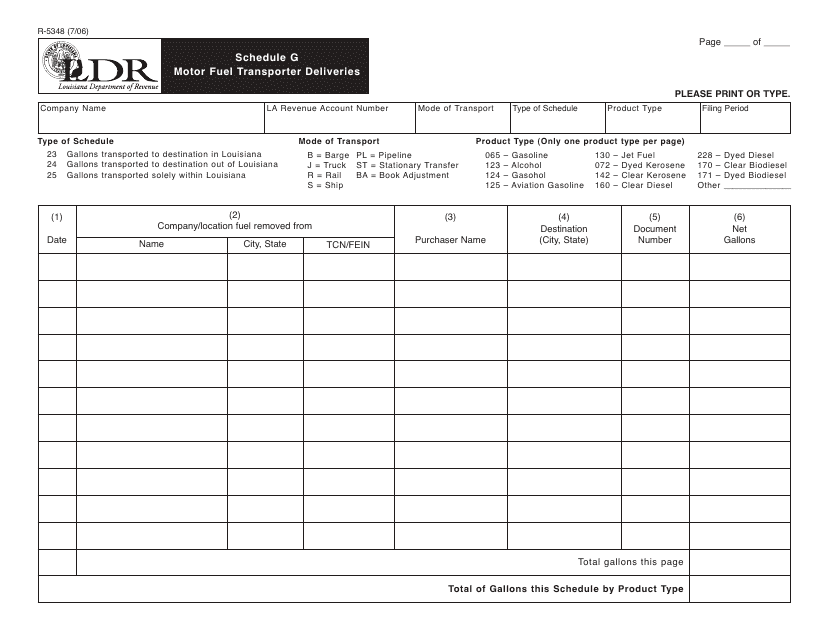 Form R-5348 Schedule G  Printable Pdf