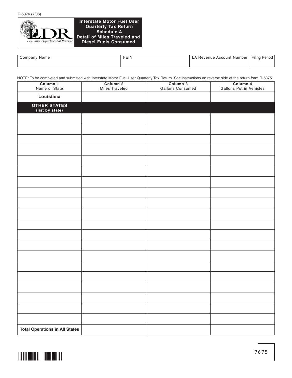 Form R-5376 Interstate Motor Fuel User Quarterly Tax Return Schedules a and B - Detail of Miles Traveled and Diesel Fuels Consumed and Louisiana Purchases of Taxpaid Diesel Fuels - Louisiana, Page 1