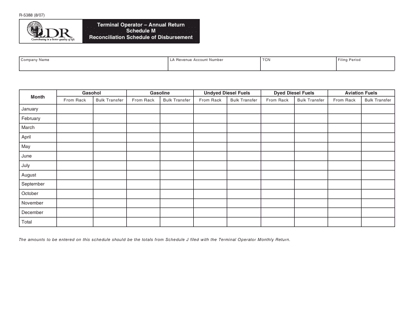 Form R-5388 Terminal Operator - Annual Return Schedule M - Reconciliation Schedule of Disbursement - Louisiana
