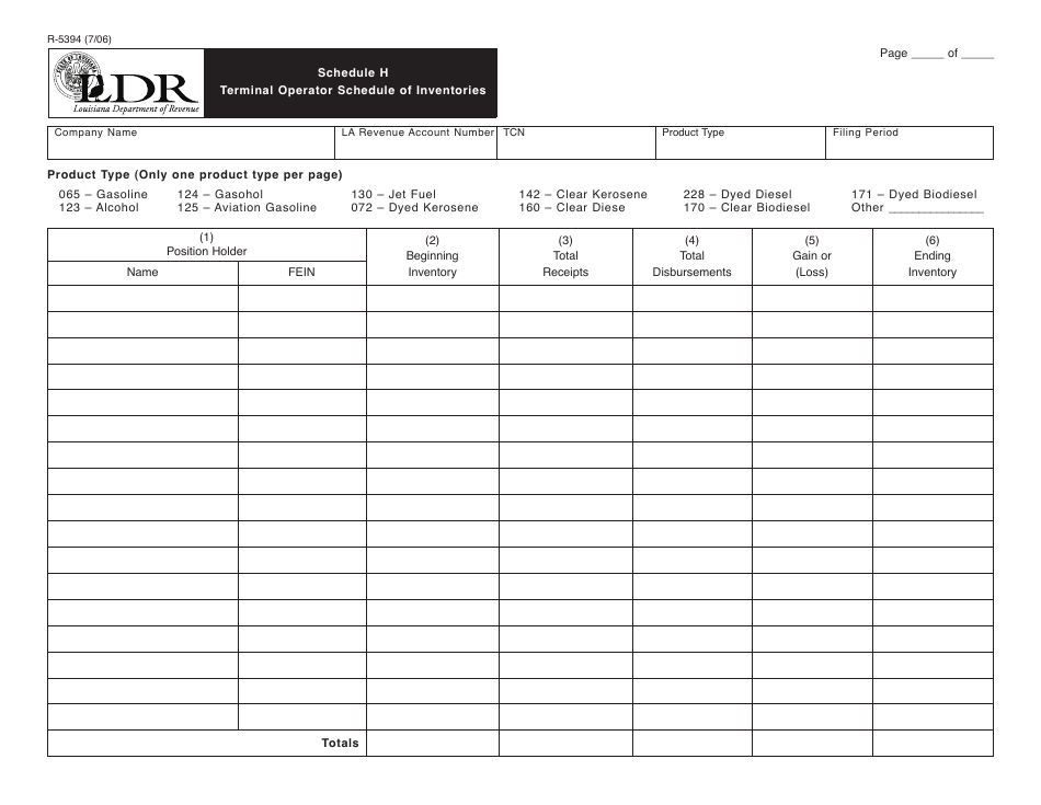 Form R-5394 Schedule H - Fill Out, Sign Online and Download Fillable ...