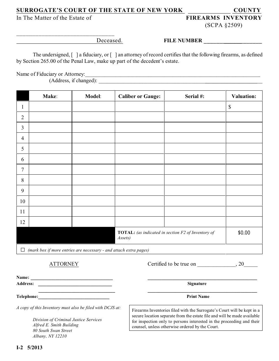 Form I-2 Firearms Inventory - New York, Page 1