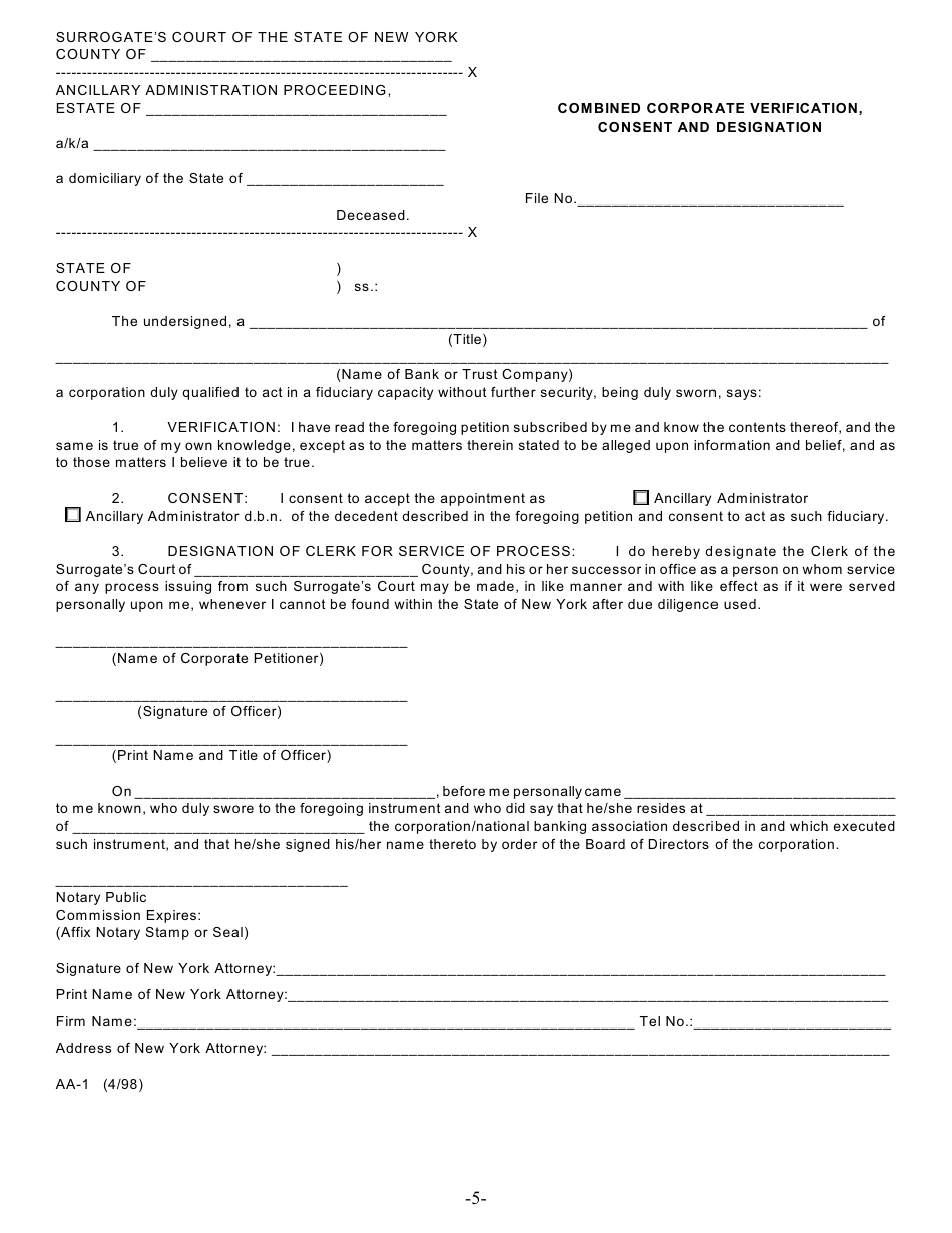 Form AA-1 - Fill Out, Sign Online and Download Fillable PDF, New York ...