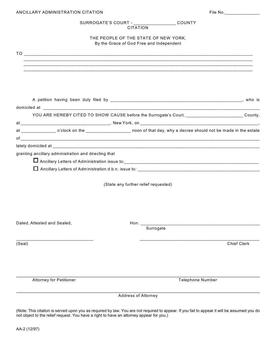 Form AA-1 - Fill Out, Sign Online and Download Fillable PDF, New York ...