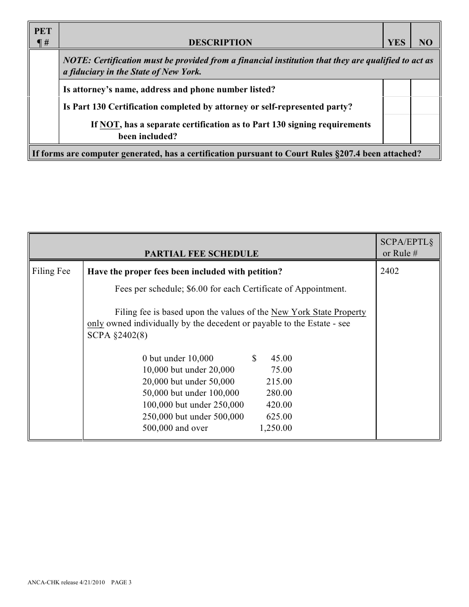 Form ANCA-CHK Ancillary Administration Proceeding Checklist - New York, Page 3