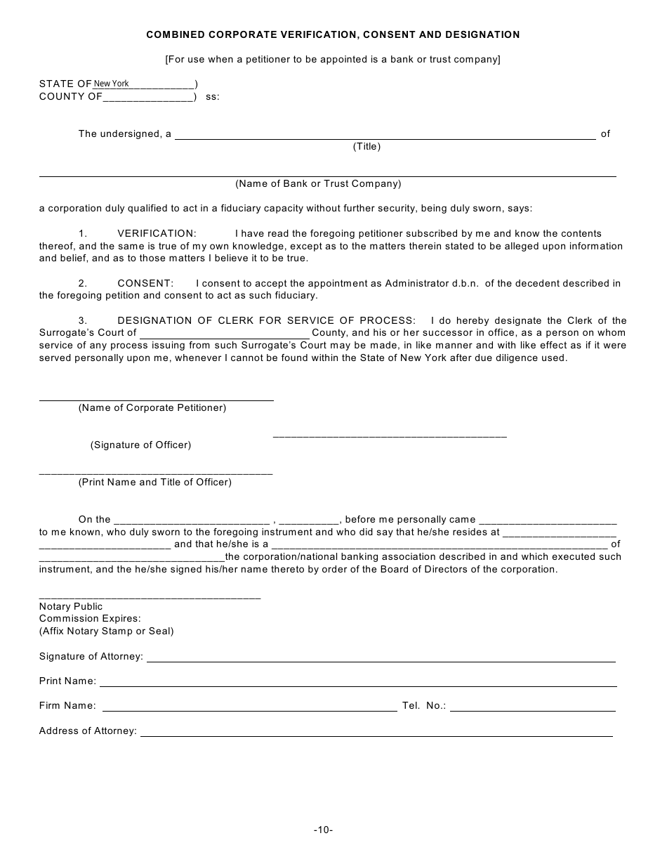Form ADM / DBN-1 Petition for Letters of Administration D.b.n. Scpa 1007 - New York, Page 10