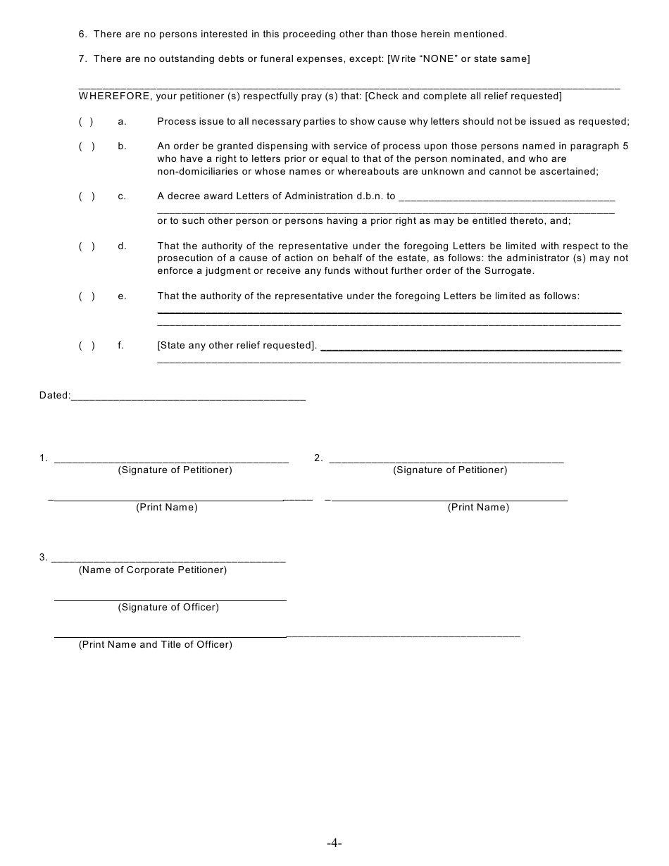 Form ADM / DBN-1 Petition for Letters of Administration D.b.n. Scpa 1007 - New York, Page 4