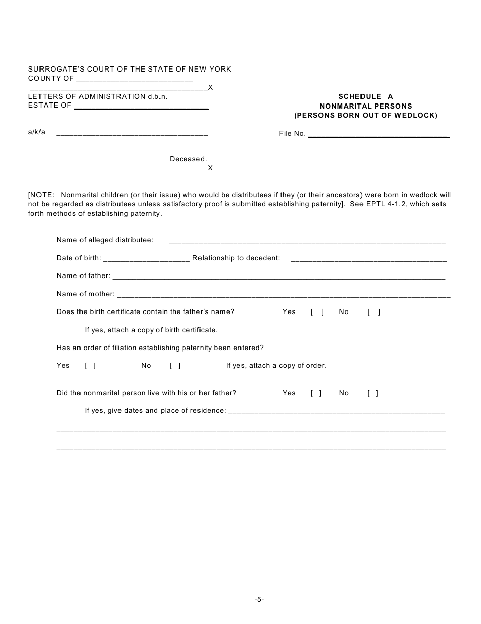 Form ADM / DBN-1 Petition for Letters of Administration D.b.n. Scpa 1007 - New York, Page 5