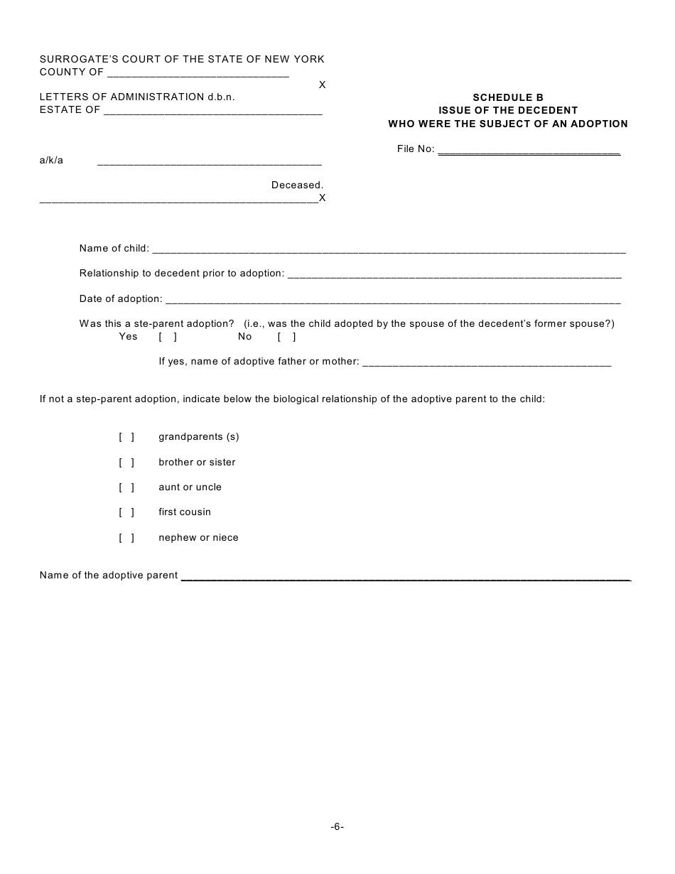 Form ADM / DBN-1 Petition for Letters of Administration D.b.n. Scpa 1007 - New York, Page 6