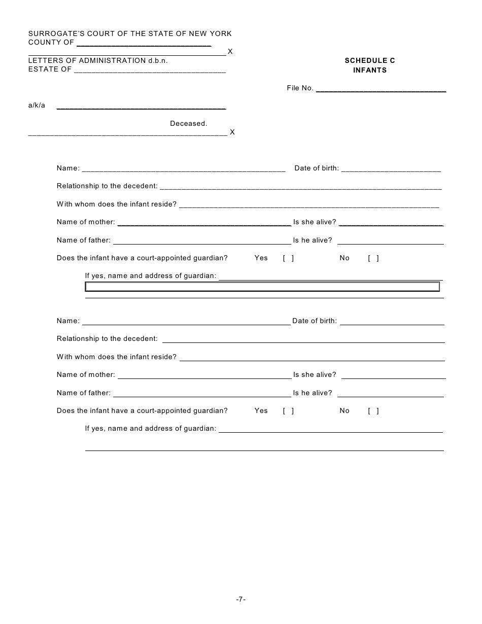 Form ADM / DBN-1 Petition for Letters of Administration D.b.n. Scpa 1007 - New York, Page 7