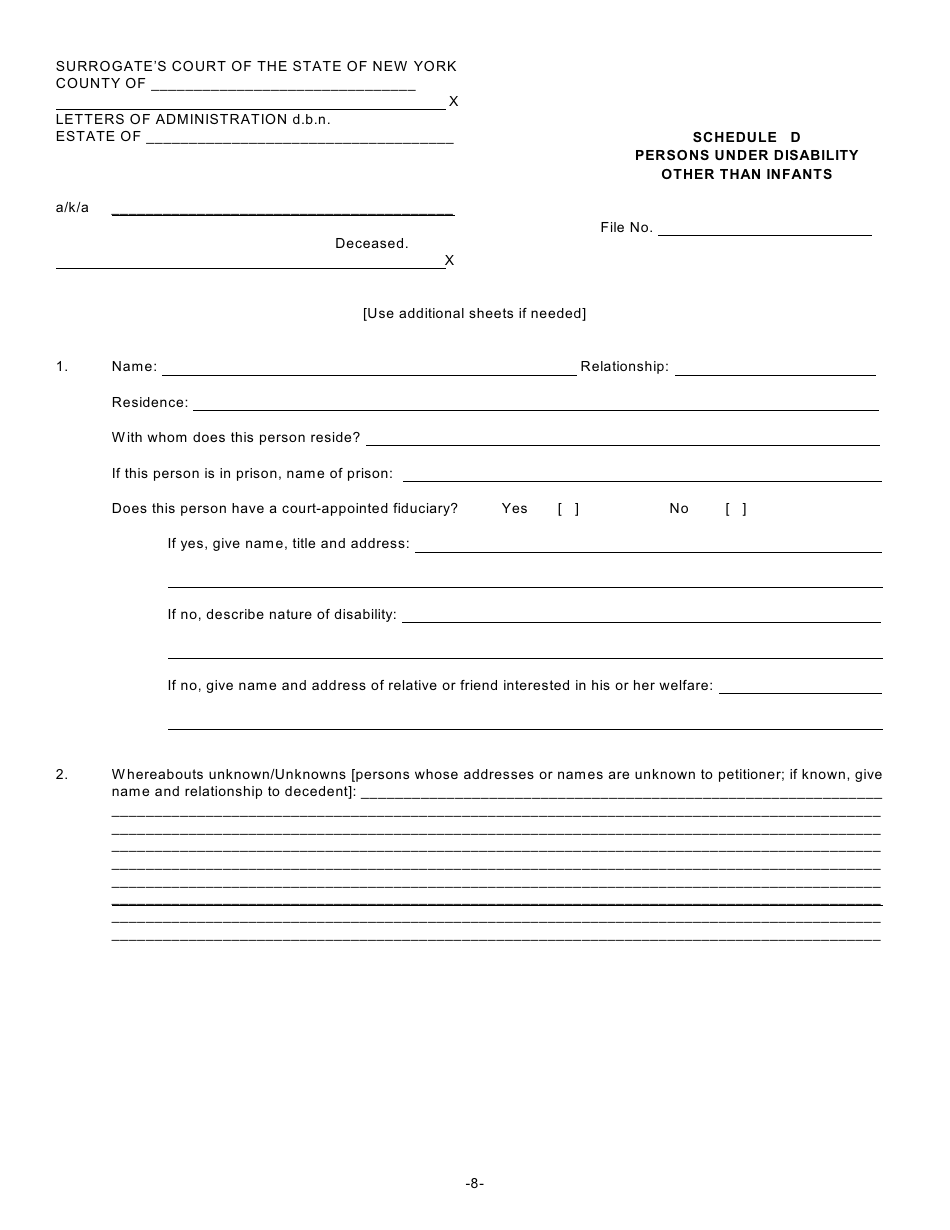 Form ADM / DBN-1 Petition for Letters of Administration D.b.n. Scpa 1007 - New York, Page 8