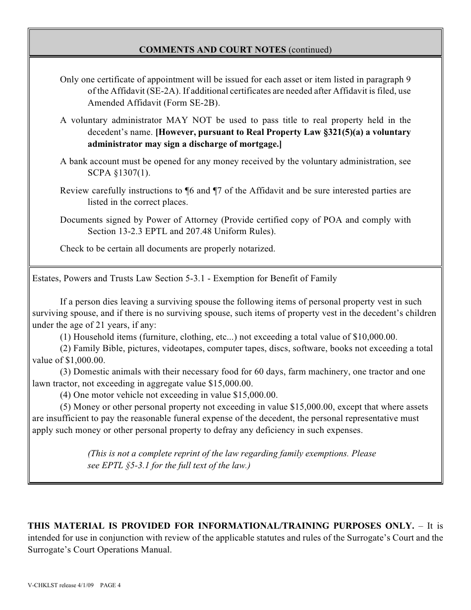 Form V-CHKLST Voluntary Administration Checklist - New York, Page 4