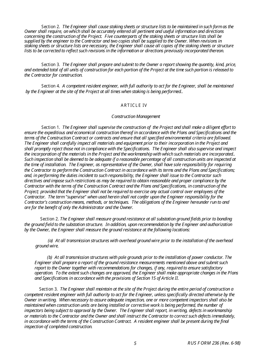 Form 236 Engineering Service Contract - Electric System Design and Construction, Page 5