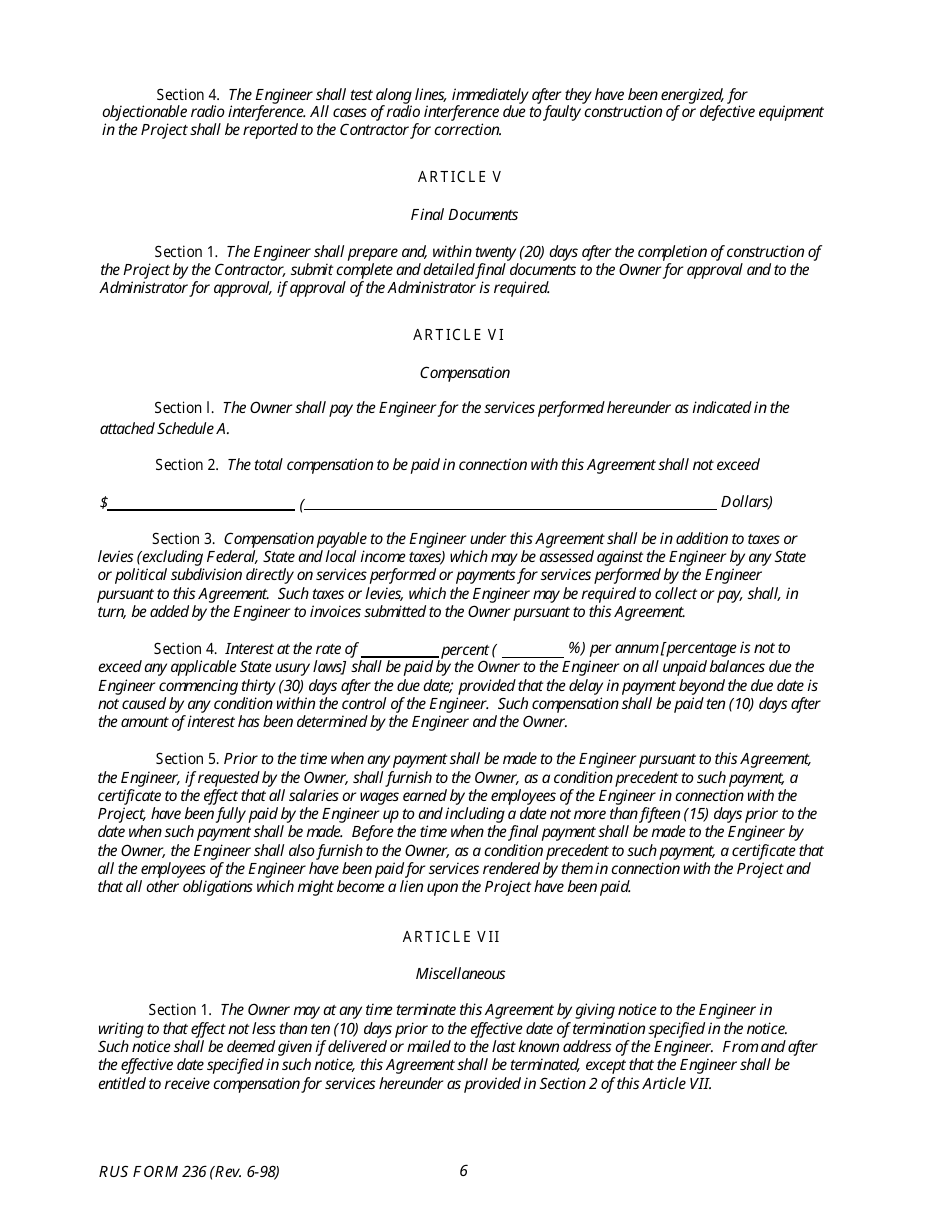 Form 236 Engineering Service Contract - Electric System Design and Construction, Page 6