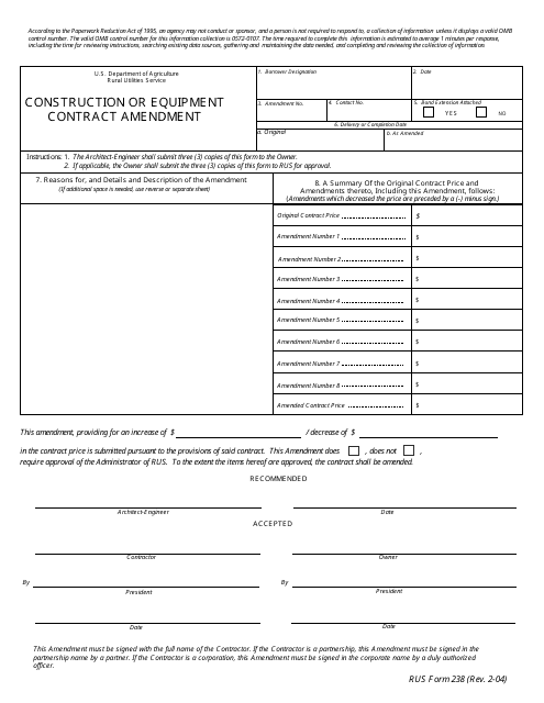 Form 238 Construction or Equipment Contract Amendment