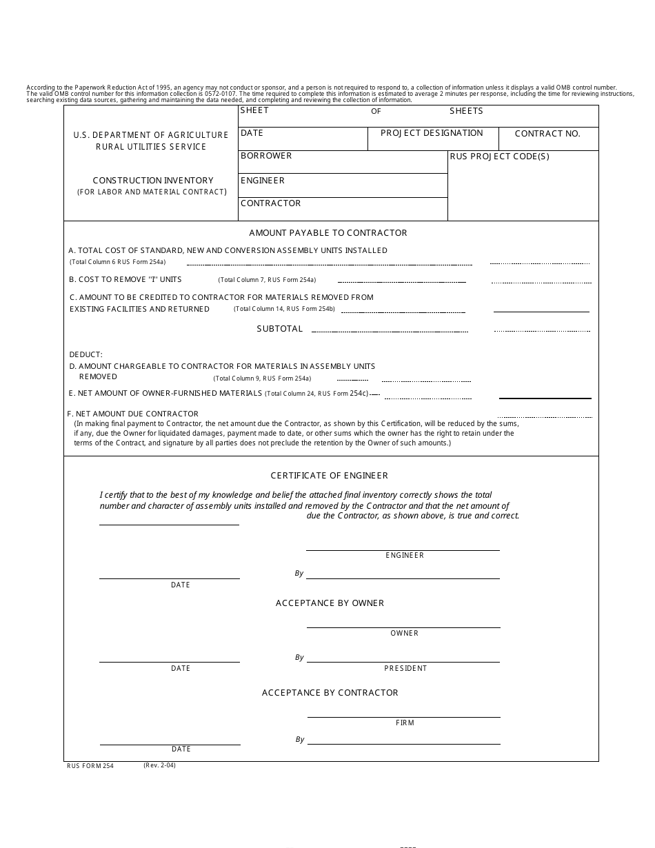 Form 254 - Fill Out, Sign Online And Download Fillable Pdf 