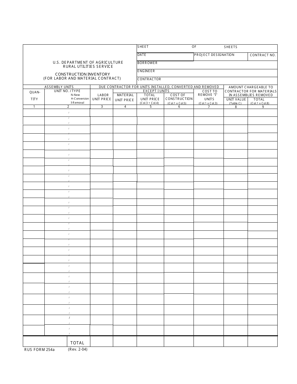 Form 254 Construction Inventory (For Labor and Material Contract), Page 3