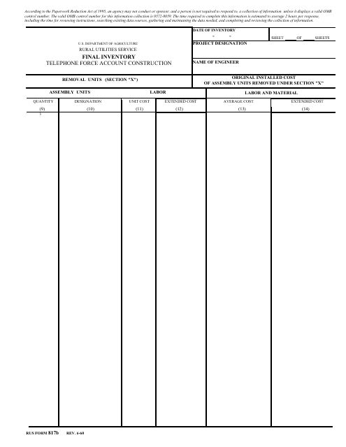 Form 817B Final Inventory - Telephone Force Account Construction