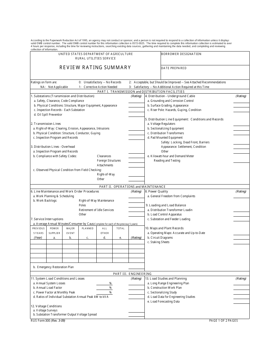 Form 300 Review Rating Summary, Page 1