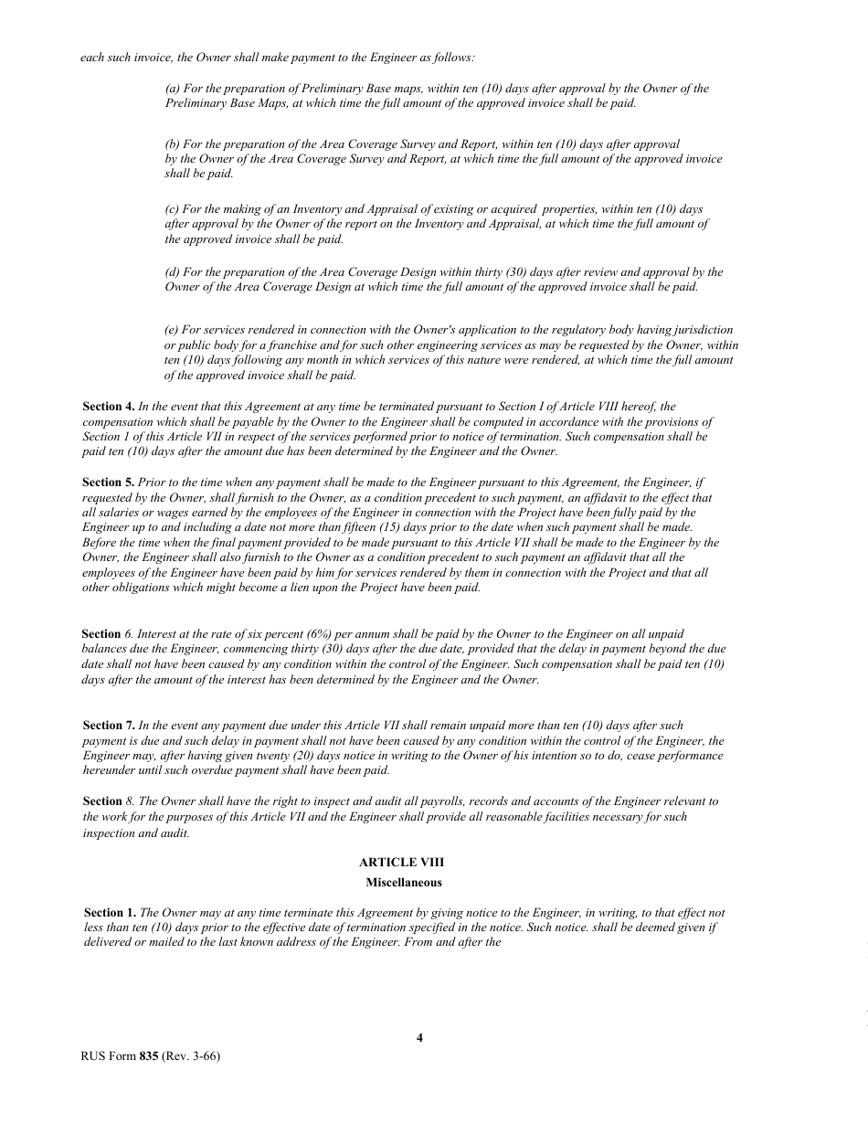 Form 835 Preloan Engineering Service Contract Telephone System Design, Page 4