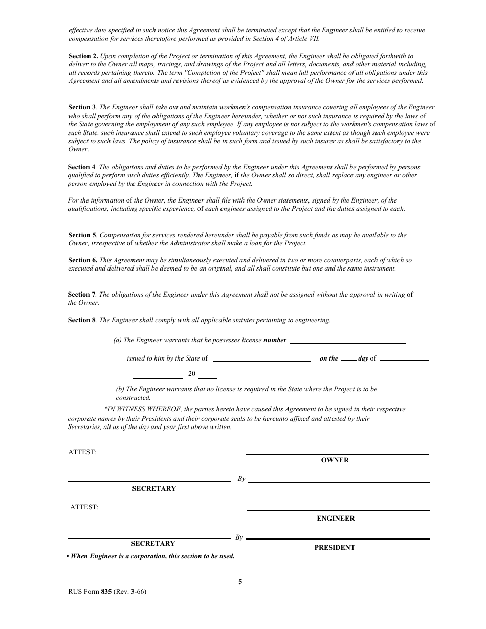 Form 835 Preloan Engineering Service Contract Telephone System Design, Page 5