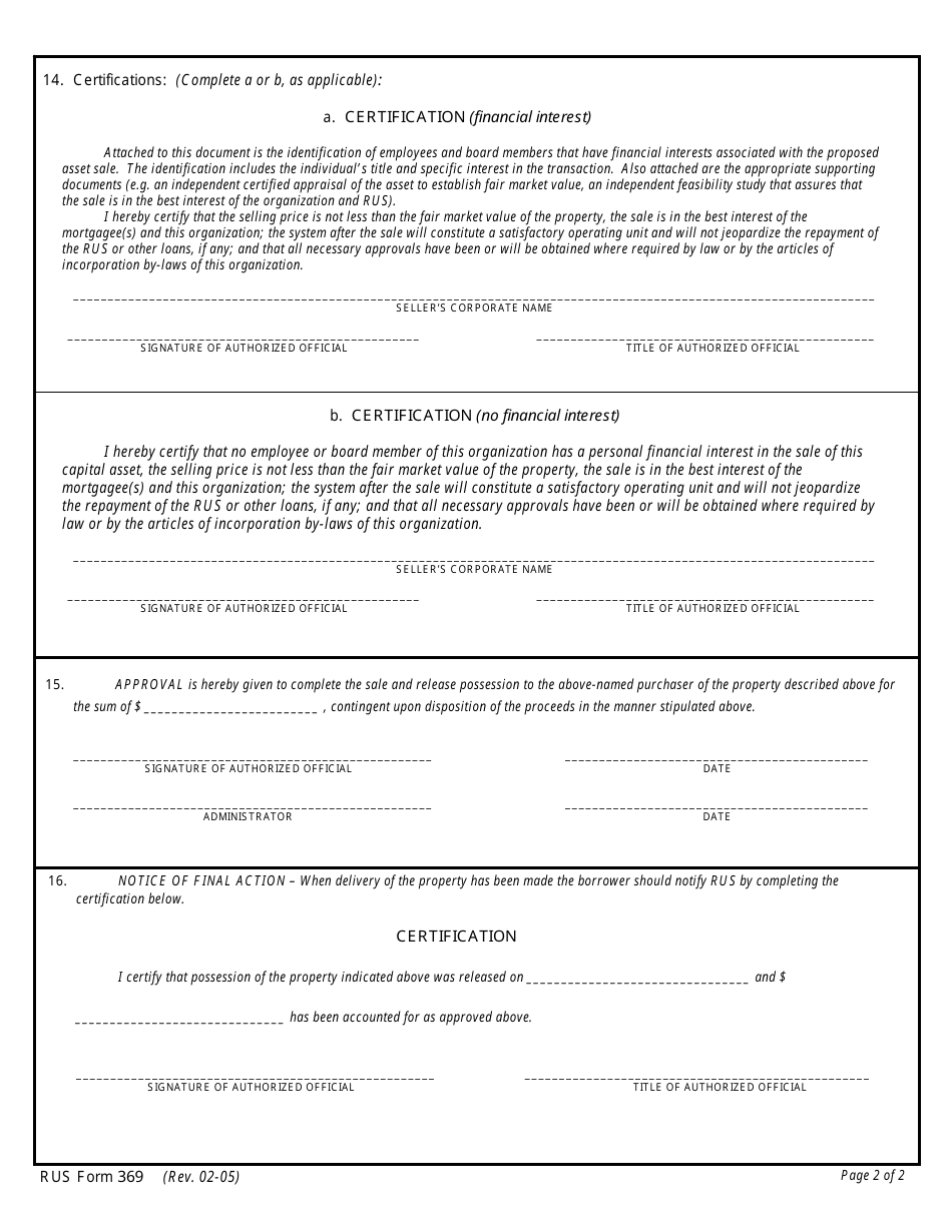 Form 369 Request for Approval to Sell Capital Assets, Page 3