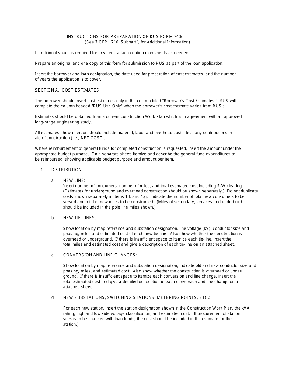 Form 740C Cost Estimates and Loan Budget for Electric Borrowers, Page 11