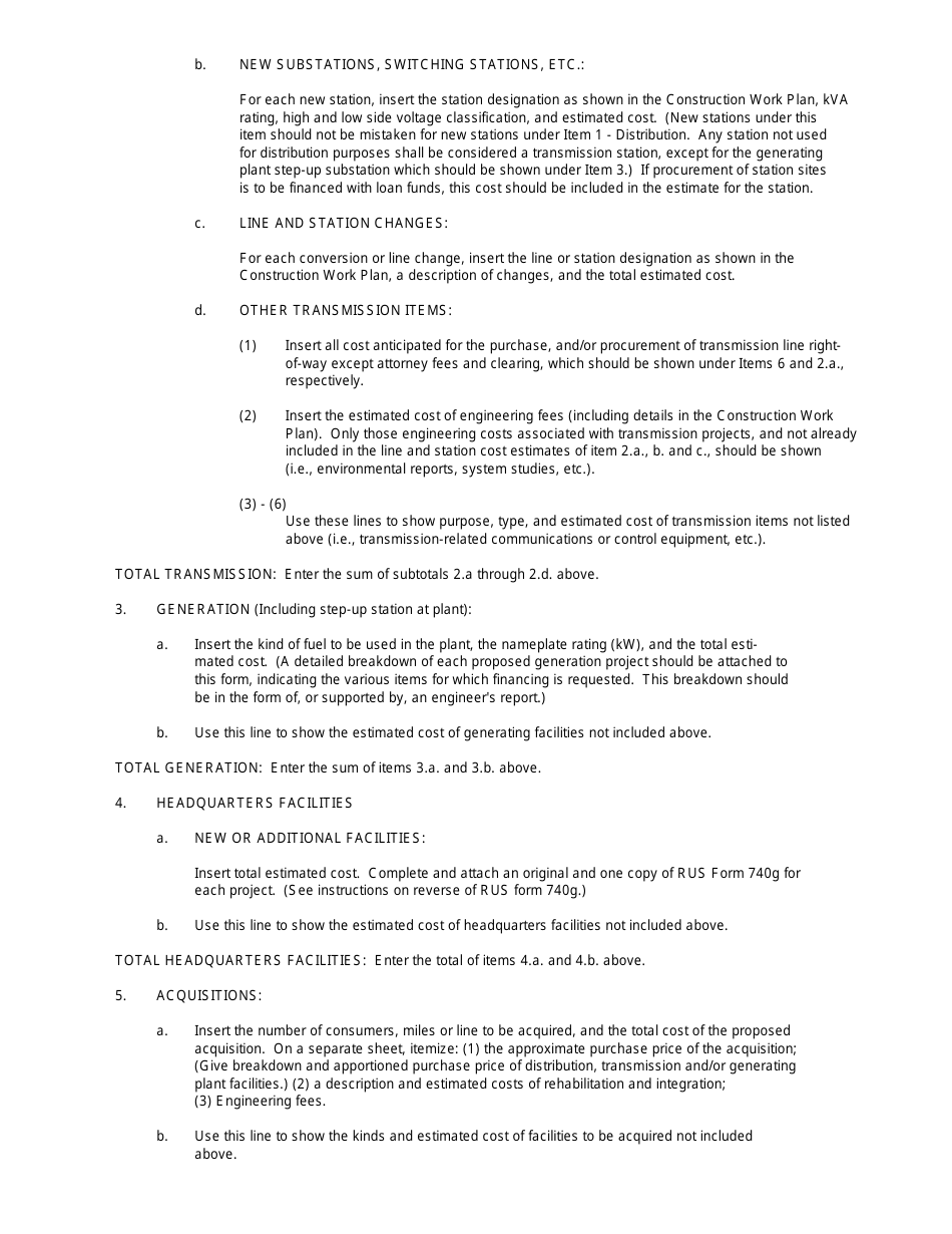 Form 740C Cost Estimates and Loan Budget for Electric Borrowers, Page 13