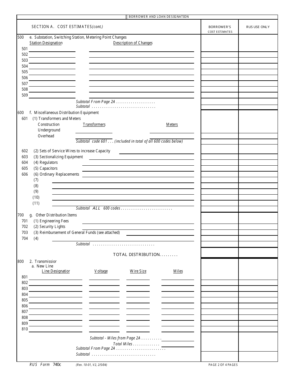 Form 740C Cost Estimates and Loan Budget for Electric Borrowers, Page 3
