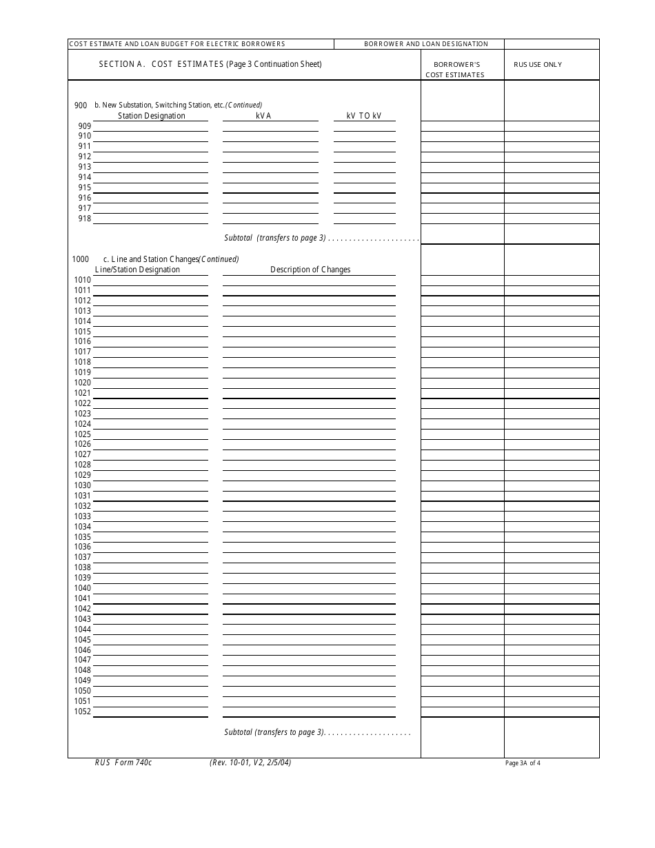Form 740C Cost Estimates and Loan Budget for Electric Borrowers, Page 6