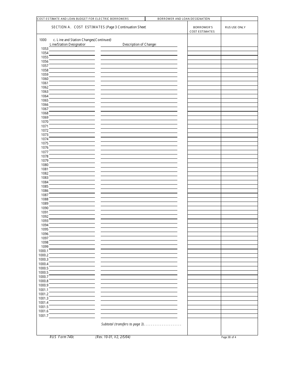 Form 740C Cost Estimates and Loan Budget for Electric Borrowers, Page 7