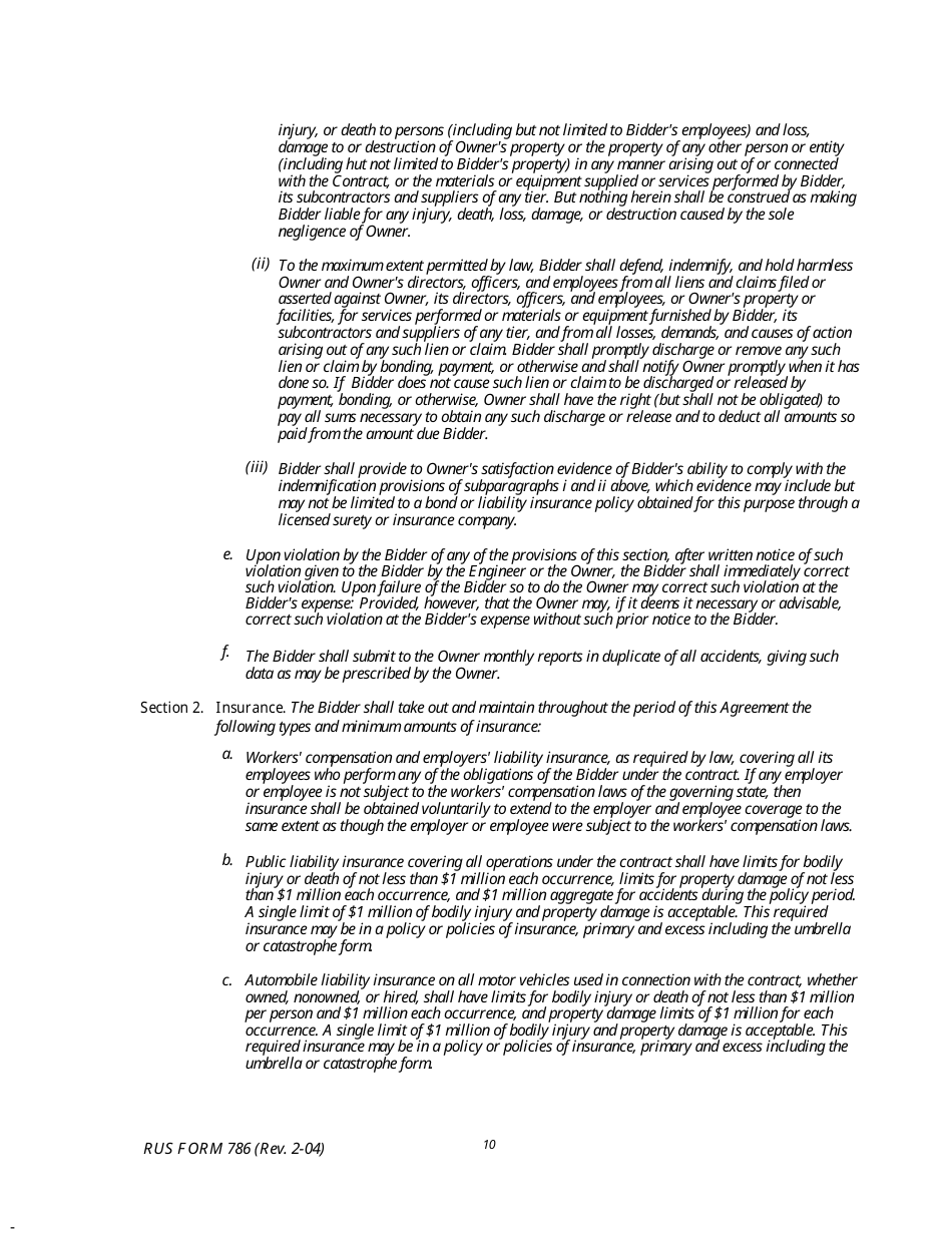 RUS Form 786 Electric System Communications and Control Equipment Contract (Including Installation), Page 10
