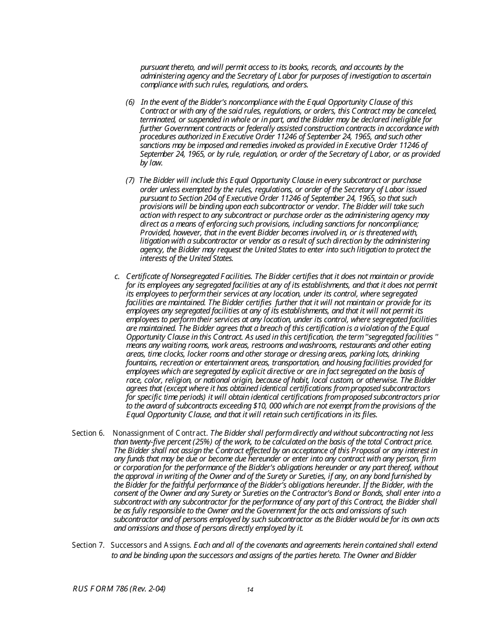 RUS Form 786 Electric System Communications and Control Equipment Contract (Including Installation), Page 14
