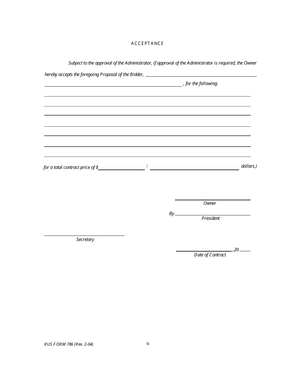 RUS Form 786 Electric System Communications and Control Equipment Contract (Including Installation), Page 16