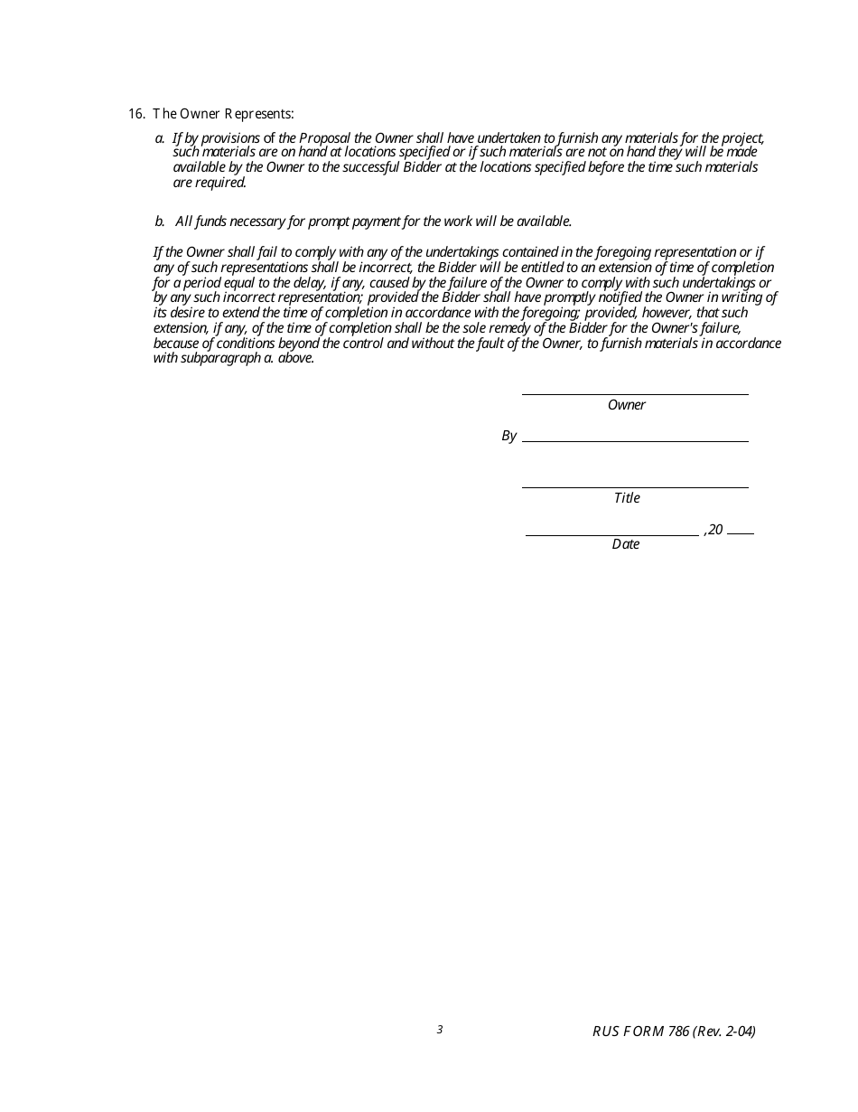 RUS Form 786 Electric System Communications and Control Equipment Contract (Including Installation), Page 3