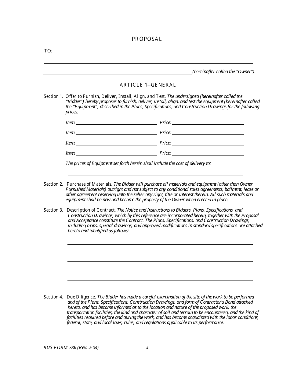RUS Form 786 Electric System Communications and Control Equipment Contract (Including Installation), Page 4