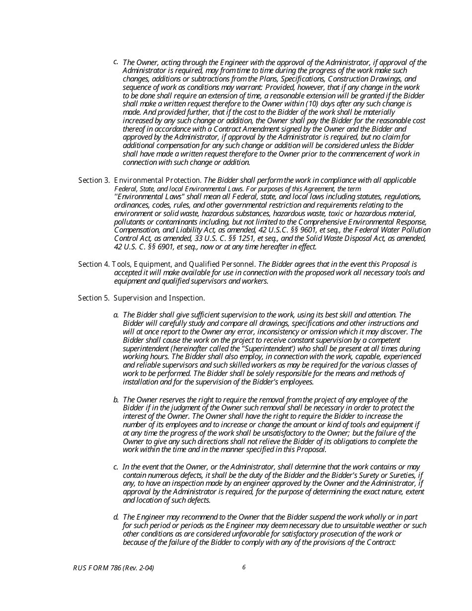 RUS Form 786 Electric System Communications and Control Equipment Contract (Including Installation), Page 6