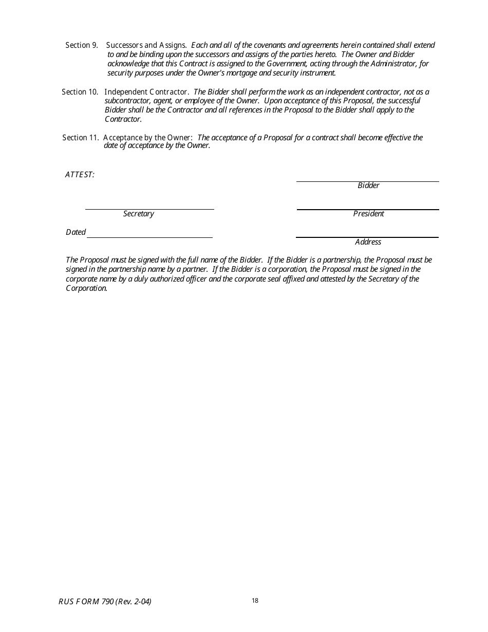 RUS Form 790 Electric System Construction Contract - Non-site Specific Construction, Page 18