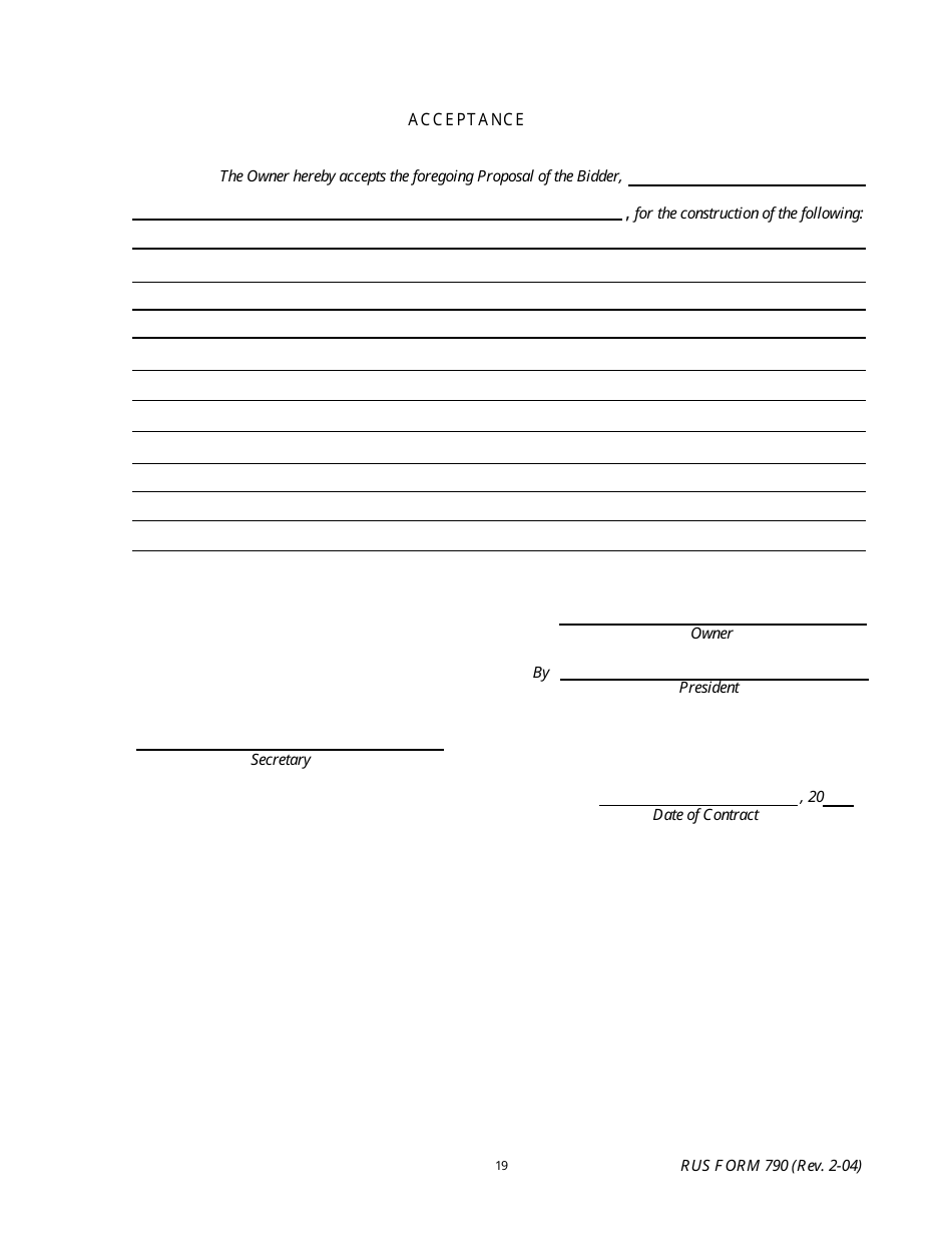 RUS Form 790 Electric System Construction Contract - Non-site Specific Construction, Page 19